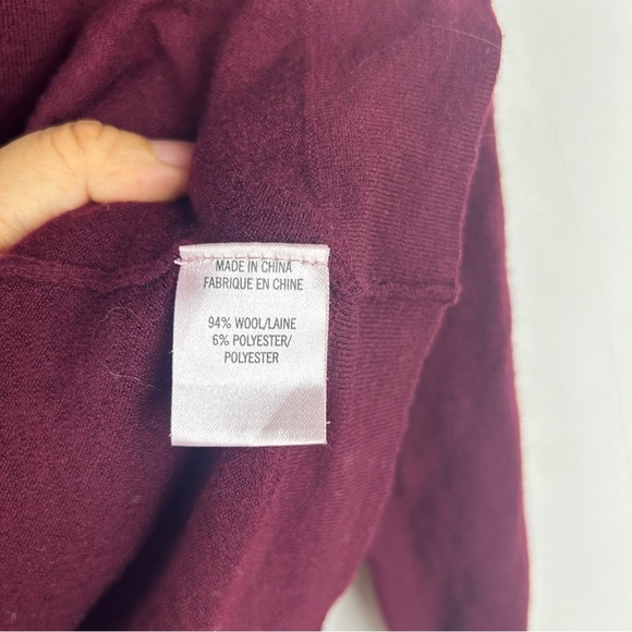 Theory Maroon Red Abie Evian Drape Layer Front Wool Long Cardigan Sweater S - Picture 6 of 7